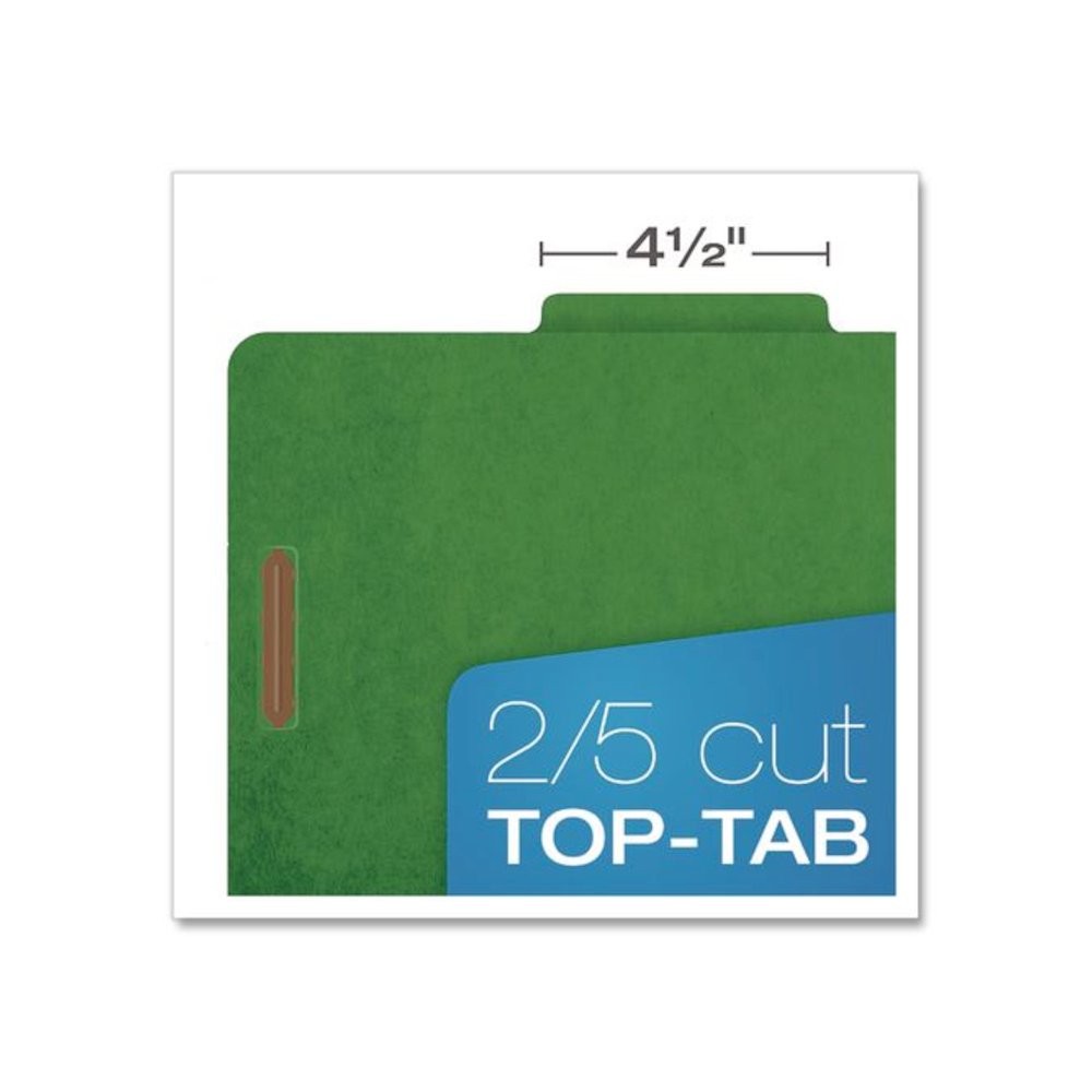 Pressboard Top Tab Classification Folders, 2/5-Cut Tab, Expands 1.75", 1 Divider, 4 Fasteners, Legal Size, Dark Green, 10/Box. Picture 6