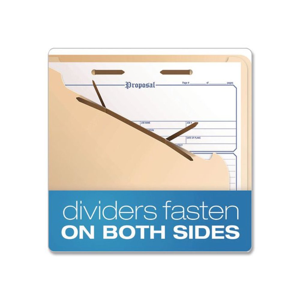 Manila Top Tab Classification Folders, 2/5-Cut Tab, Expands 1.75", 1 Divider, 4 Fasteners, Letter Size, Manila, 10/Box. Picture 3