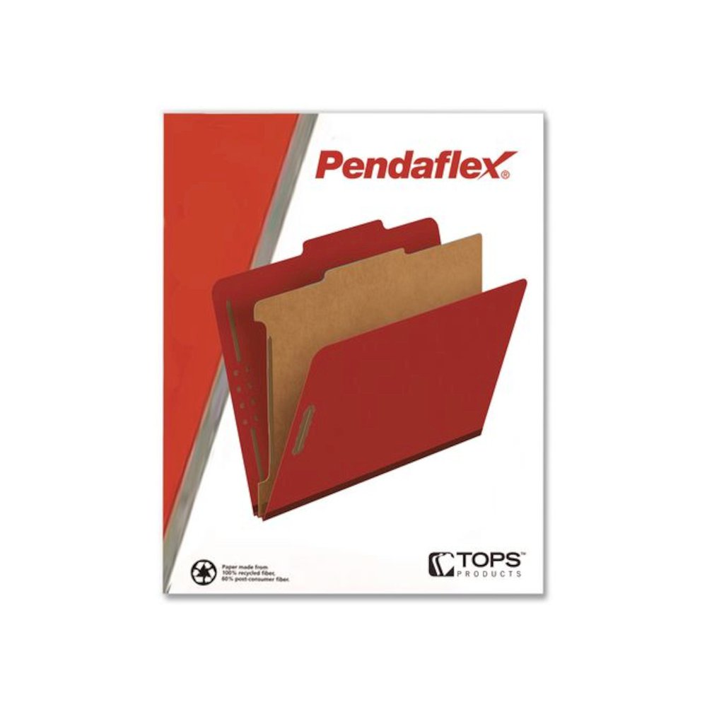 Pressboard Top Tab Classification Folders, 2/5-Cut Tab, Expands 2.5", 2 Dividers, 6 Fasteners, Letter Size, Bright Red, 10/BX. Picture 3