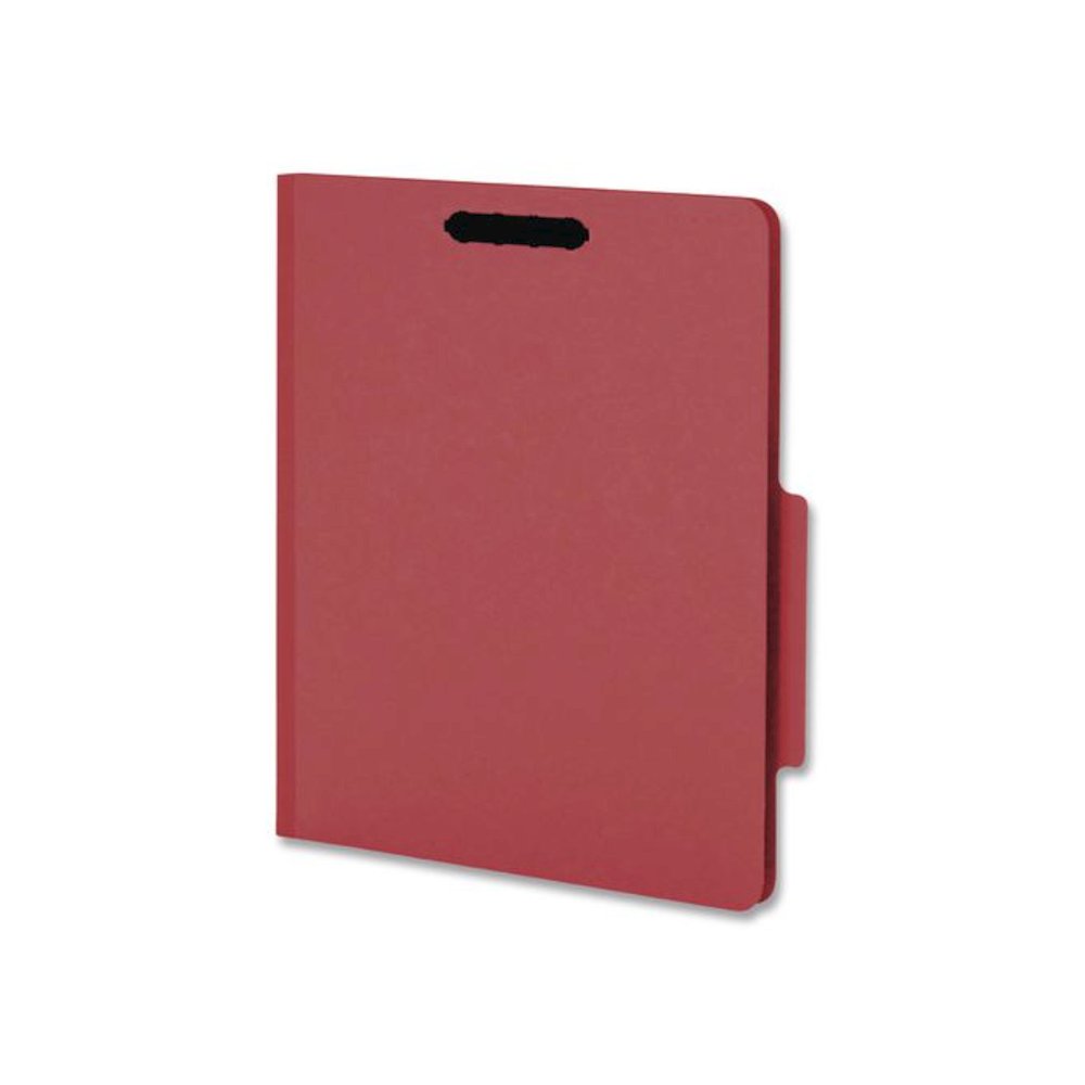 Pressboard Top Tab Classification Folders, 2/5-Cut Tab, Expands 2.5", 2 Dividers, 6 Fasteners, Letter Size, Bright Red, 10/BX. Picture 4