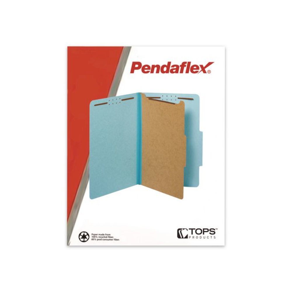 Pressboard Top Tab Classification Folders, 2/5-Cut Tab, Expands 1.75", 1 Divider, 4 Fasteners, Legal Size, Light Blue, 10/Box. Picture 2