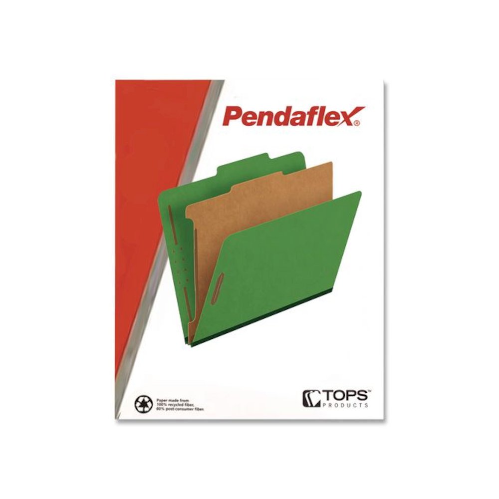 Pressboard Top Tab Classification Folders, 2/5-Cut Tab, Expands 1.75", 1 Divider, 4 Fasteners, Legal Size, Dark Green, 10/Box. Picture 2