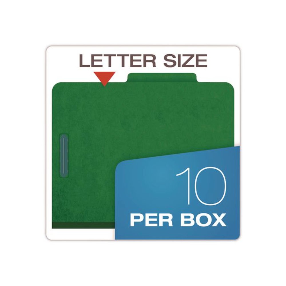 Pressboard Classification Folders, 2/5 Tab, Expands 2.5", 2 Full-Pocket Dividers, 6 Fasteners, Legal Size, Dark Green, 10/Box. Picture 2