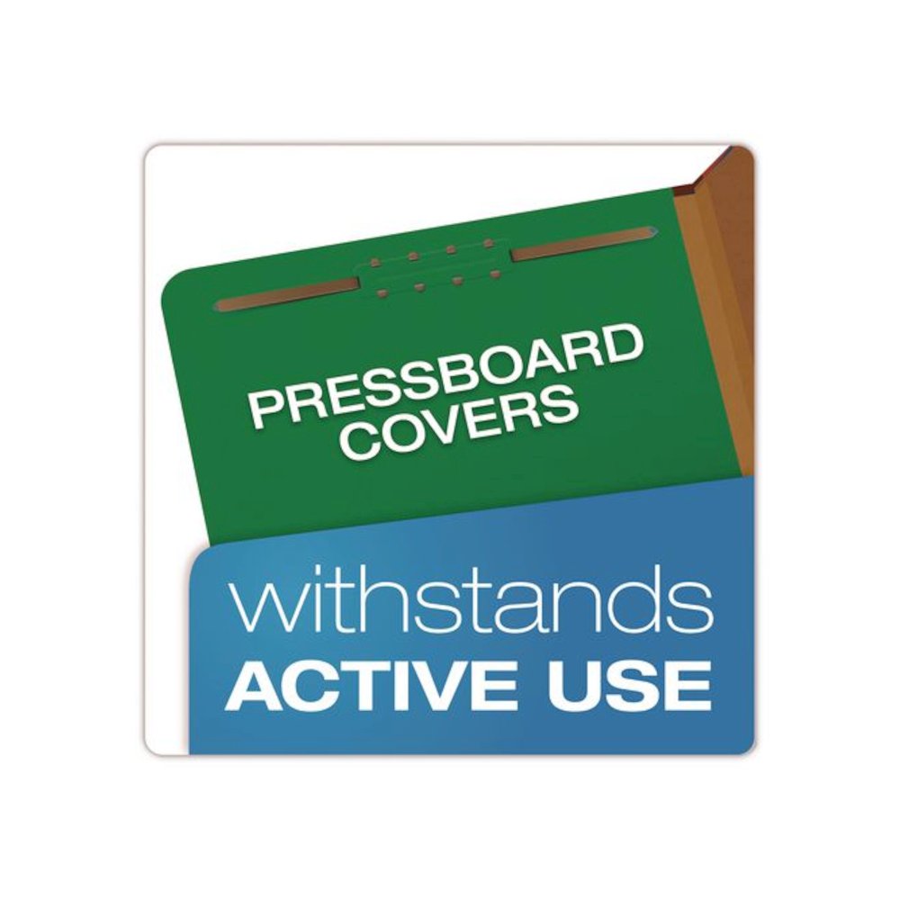 Pressboard Classification Folders, 2/5 Tab, Expands 2.5", 2 Full-Pocket Dividers, 6 Fasteners, Legal Size, Dark Green, 10/Box. Picture 4