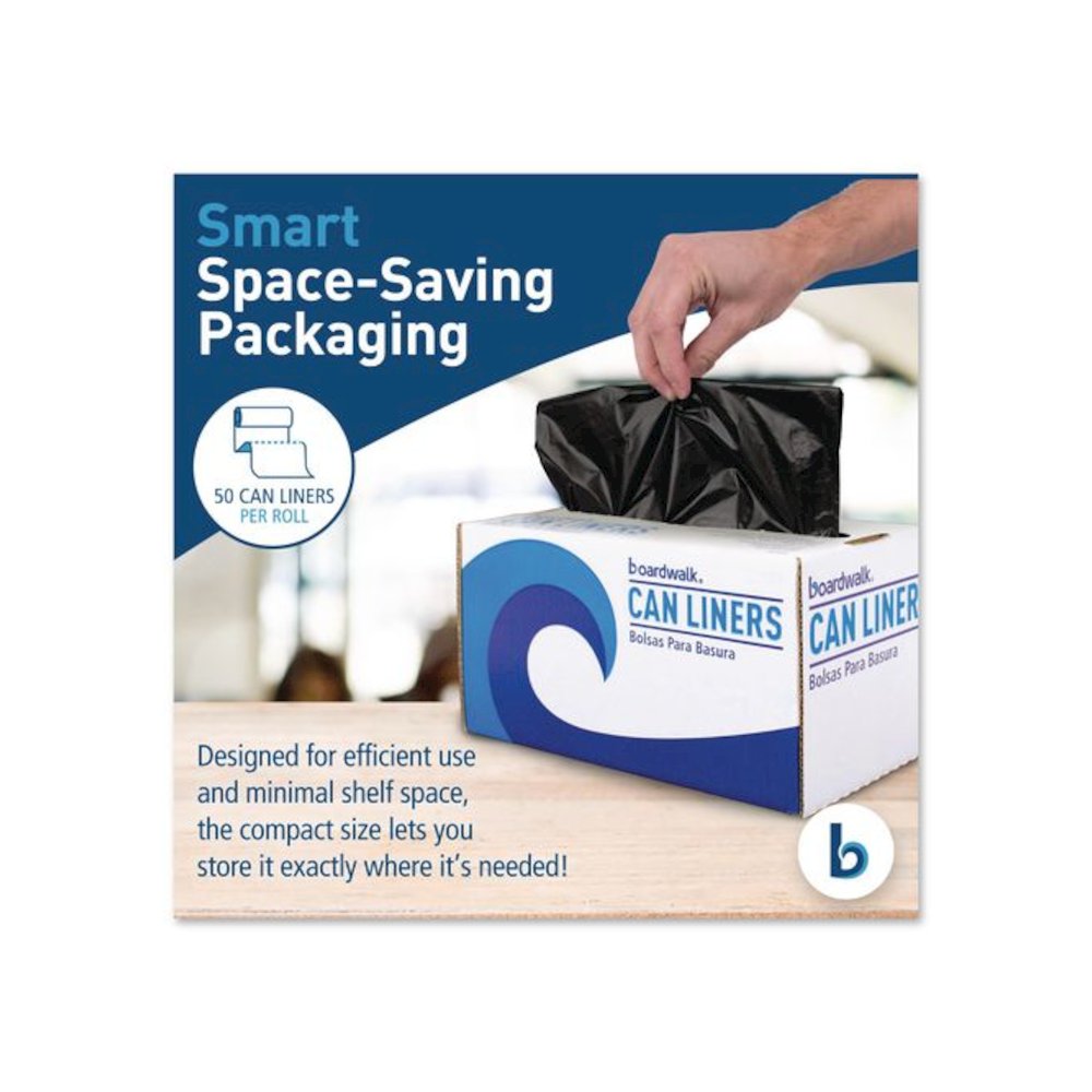 Reprocessed Resin Can Liners, 60 gal, 1.2 mil, 38 x 58, Black, 50 Bags/Carton. Picture 3