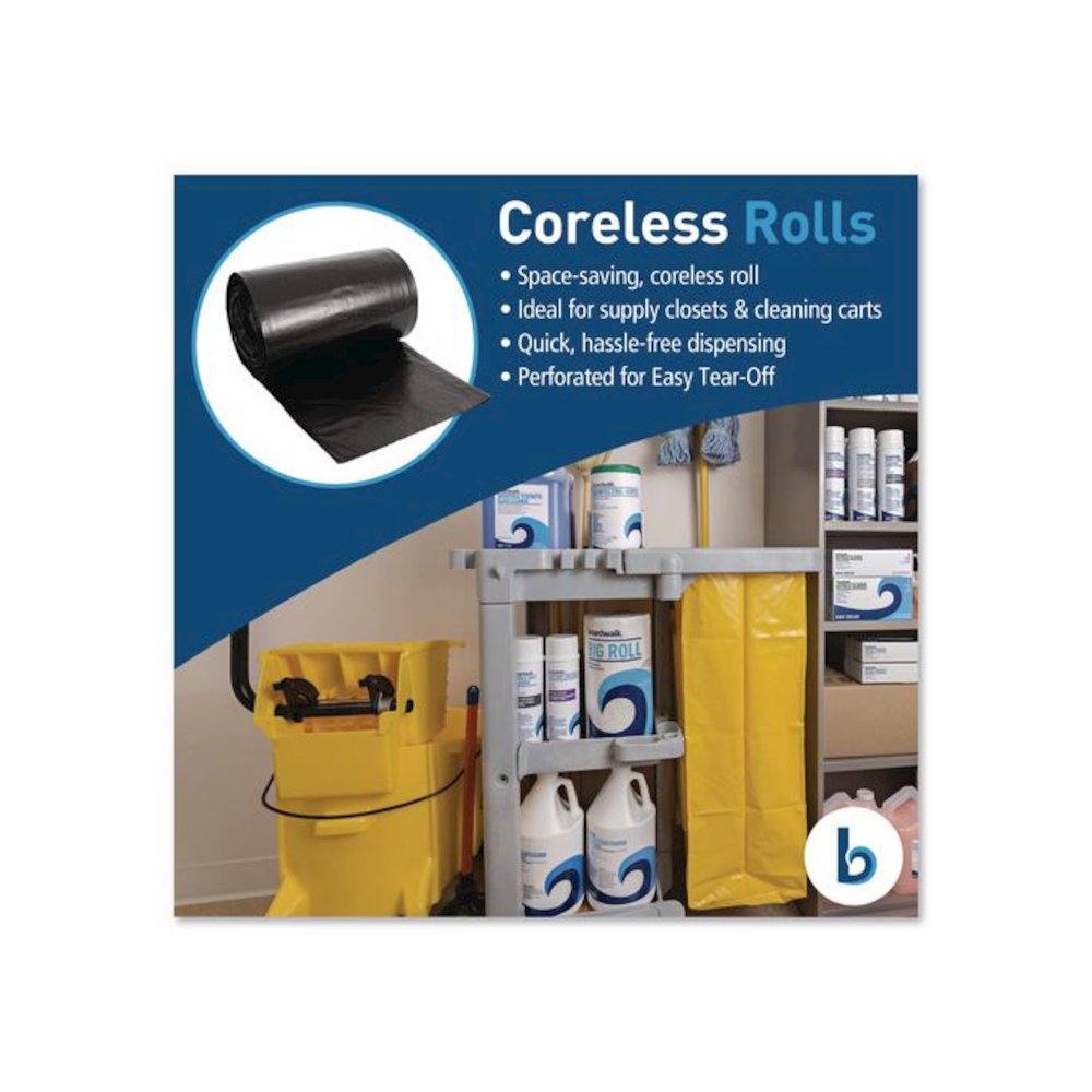 Reprocessed Resin Can Liners, 60 gal, 1.2 mil, 38 x 58, Black, 50 Bags/Carton. Picture 5