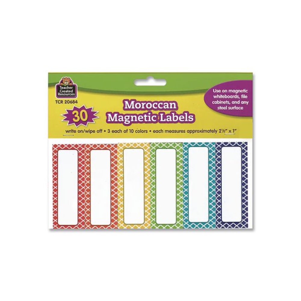 Moroccan Magnetic Labels, 10 Assorted Colors, 2.5" x 1", 30/Pack. Picture 1
