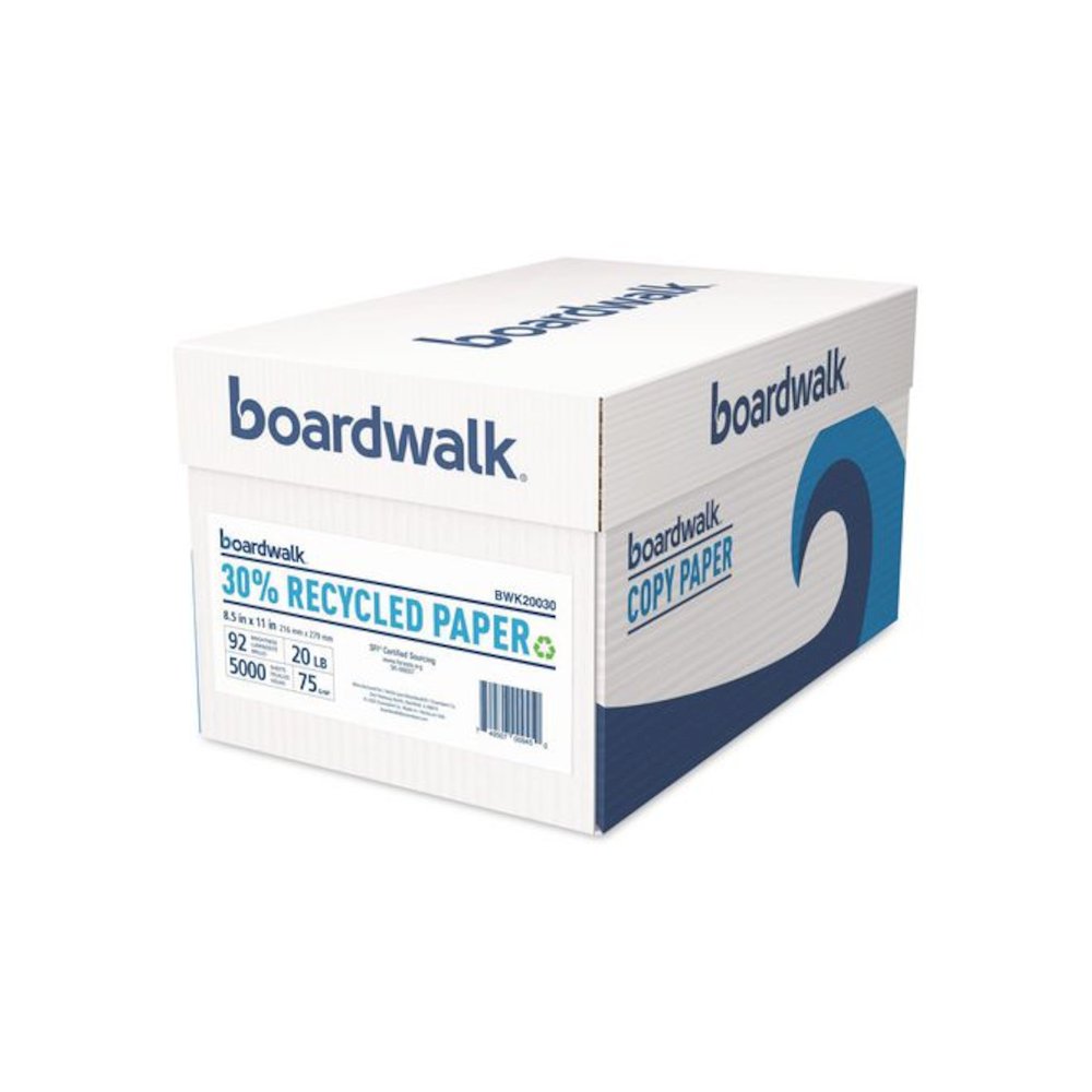 30% Recycled Copy Paper, 92 Bright, 20 lb Bond Weight, 8.5 x 11, White, 500 Sheets/Ream, 10 Reams/Carton. Picture 2