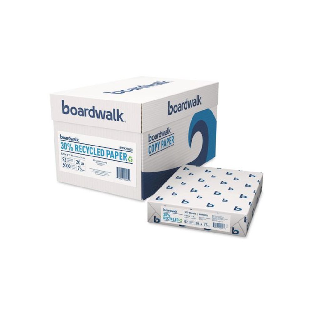 30% Recycled Copy Paper, 92 Bright, 20 lb Bond Weight, 8.5 x 11, White, 500 Sheets/Ream, 10 Reams/Carton. Picture 1