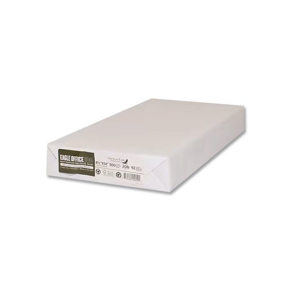 Recycled Multipurpose Paper, 92 Bright, 20 lb Bond Weight, 8.5 x 14, White, 500/Ream. Picture 1