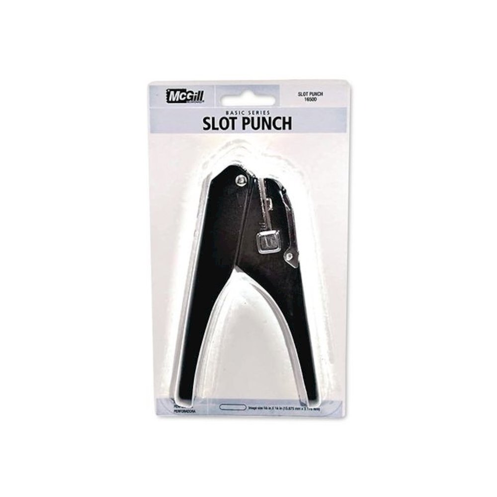 Handheld Badge/Slot Punch, 9/16" x 1/8" Horizontal Slot, Black/Chrome. Picture 4