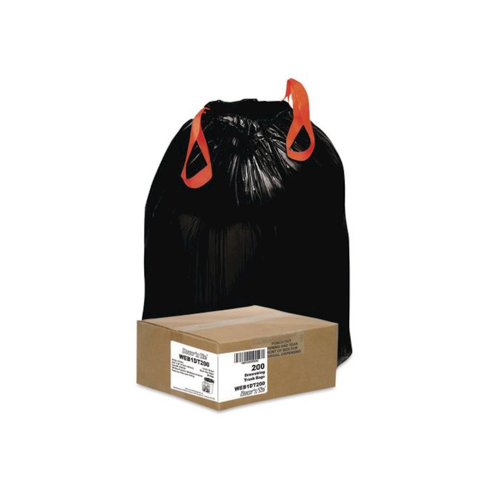 Heavy-Duty Trash Bags, Drawstring, 30 gal, 1.2 mil, 30.5" x 33", Black, 25 Bags/Roll, 8 Rolls/Box. Picture 4