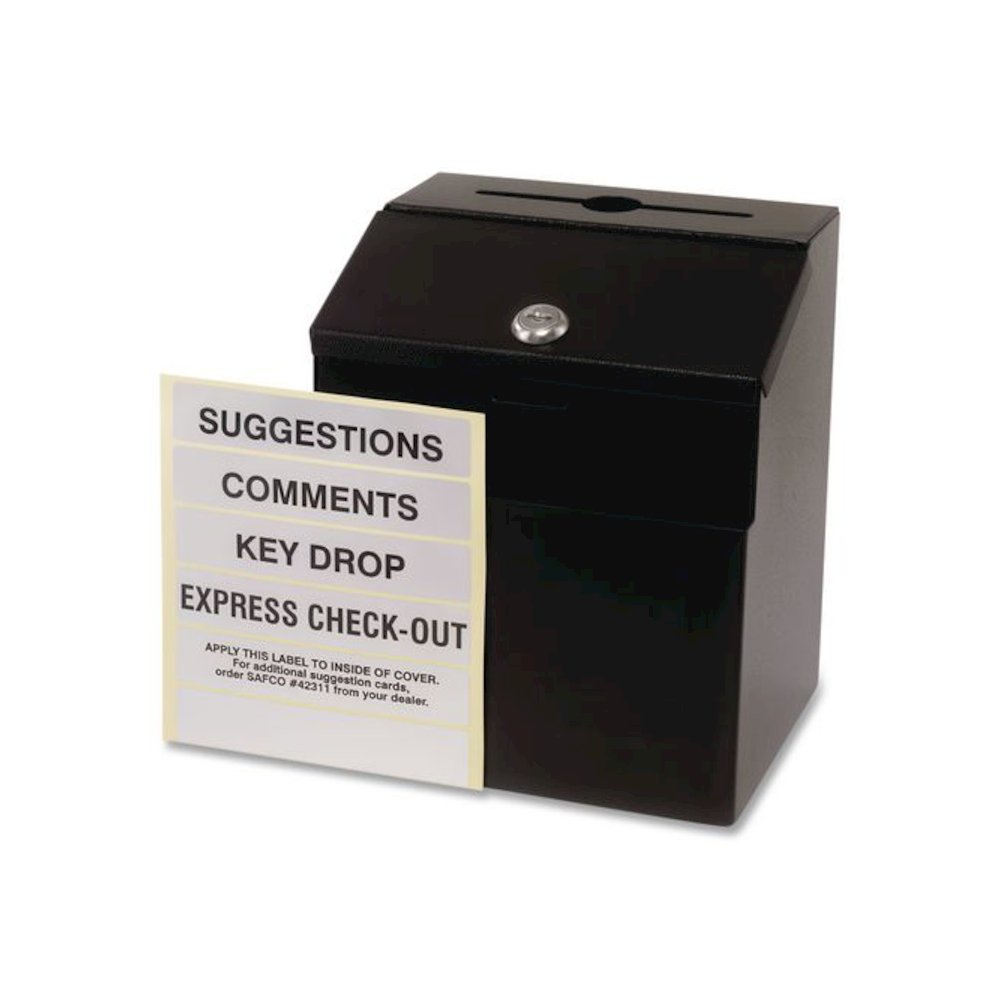Steel Suggestion Box with Locking Top, 7 x 6 x 8.5, Black. Picture 3