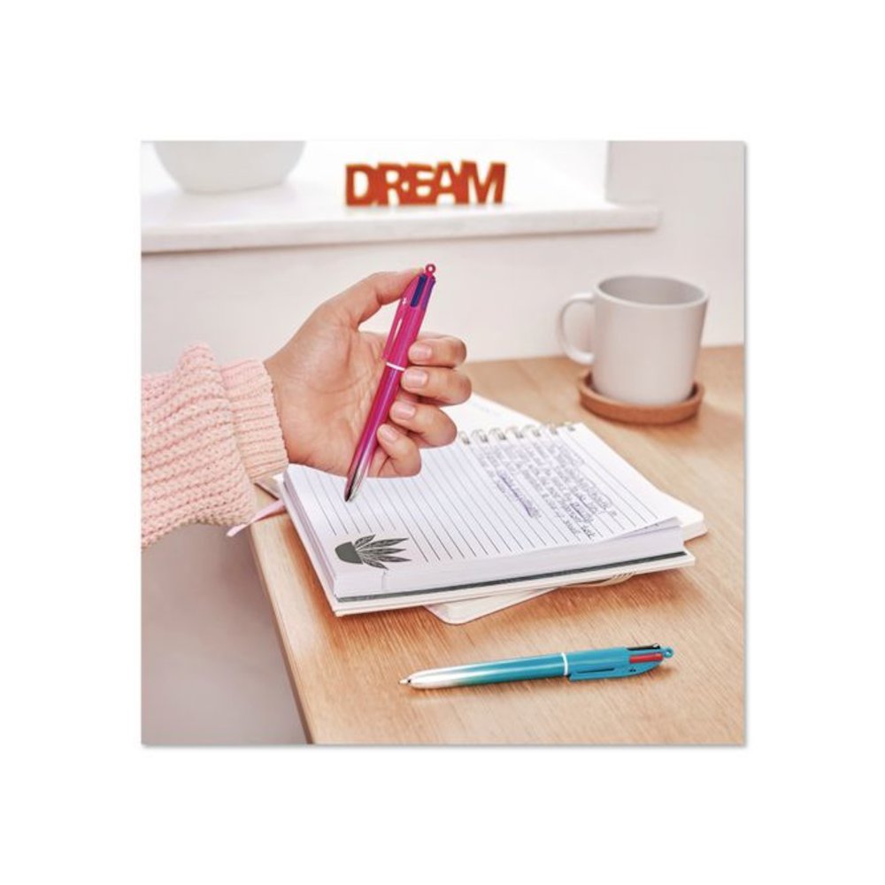 4-Color Smooth Multi-Color Ballpoint Pen, Retractable, Medium 1mm, Black/Blue/Purple/Red Ink, Assorted Barrel Colors, 12/Pack. Picture 3