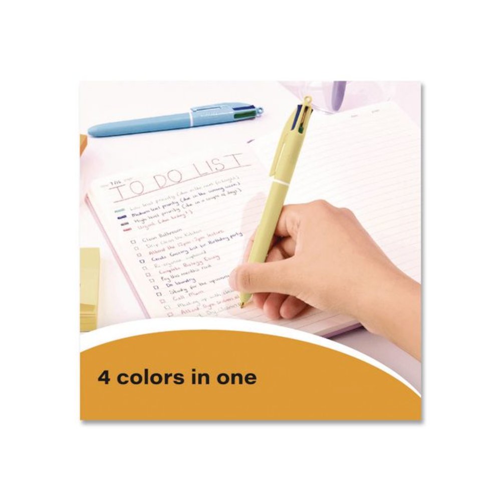 4-Color Multi-Color Ballpoint Pen, Retractable, Medium 1 mm, Black/Blue/Green/Red Ink, Assorted Pastel Barrel Colors, 12/Box. Picture 3