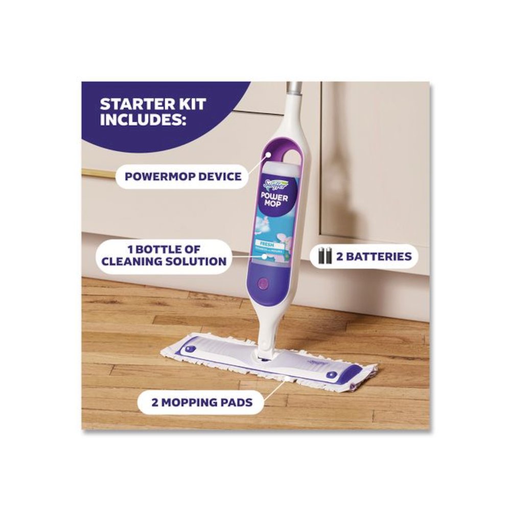 PowerMop Starter Kit, 15.4 x 5.3 White/Purple Cloth Head, 26" Silver Aluminum Handle. Picture 7