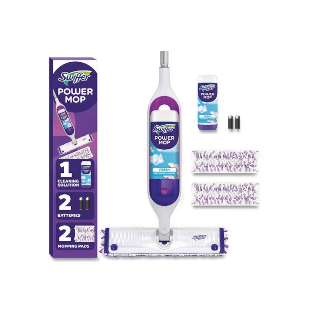 PowerMop Starter Kit, 15.4 x 5.3 White/Purple Cloth Head, 26" Silver Aluminum Handle. Picture 1