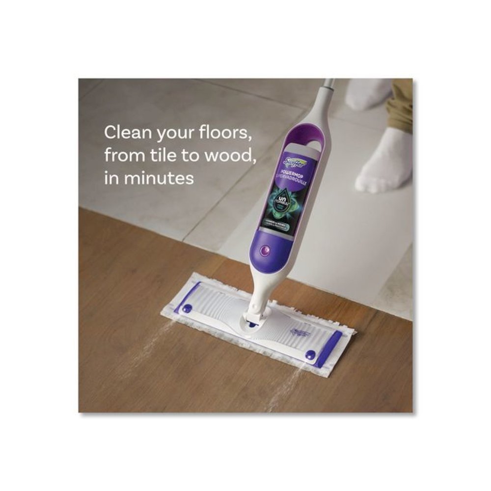 PowerMop Starter Kit, 15.4 x 5.3 White/Purple Cloth Head, 26" Silver Aluminum Handle. Picture 4