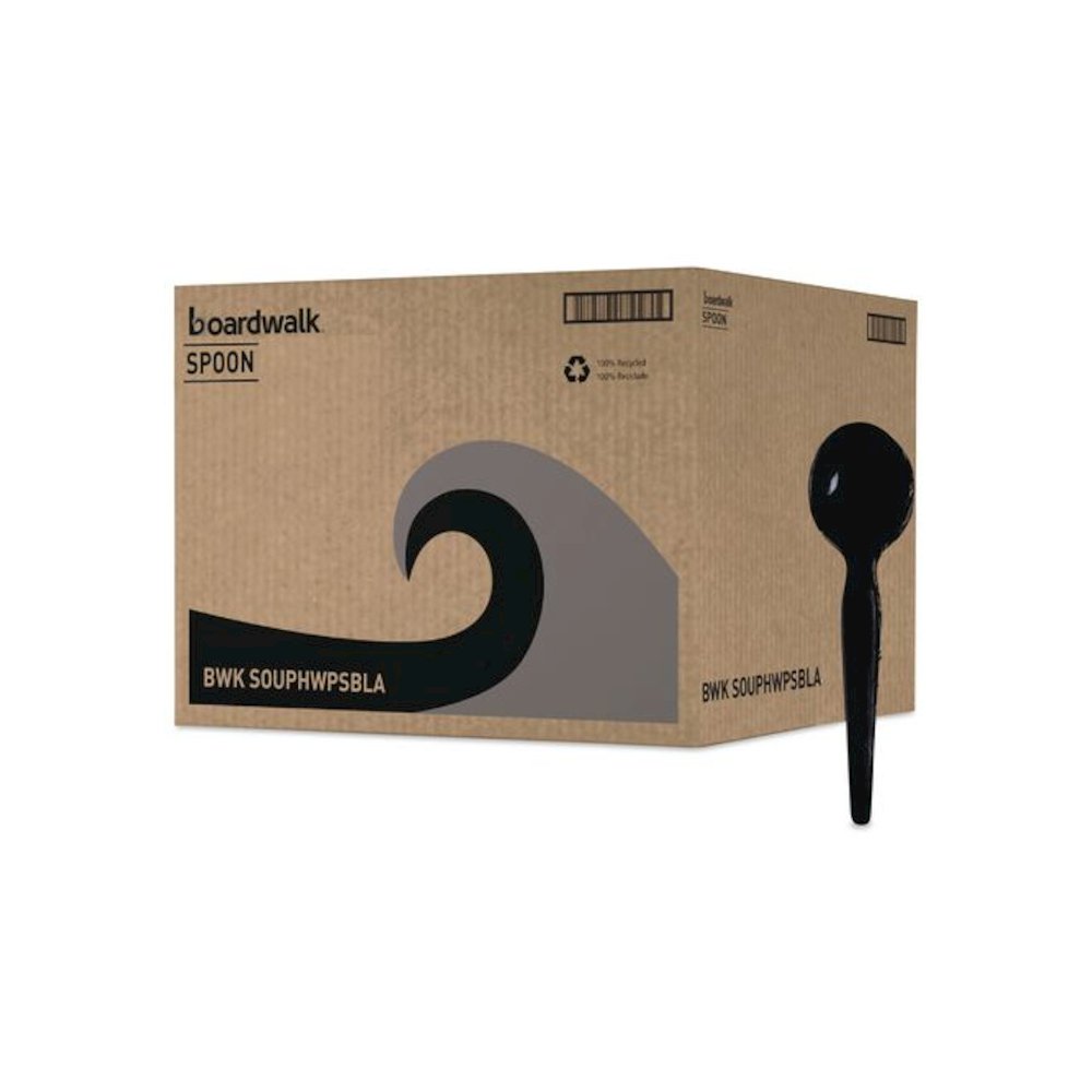 Heavyweight Polystyrene Cutlery, Soup Spoon, Plastic, Black, 1,000/Carton. Picture 1
