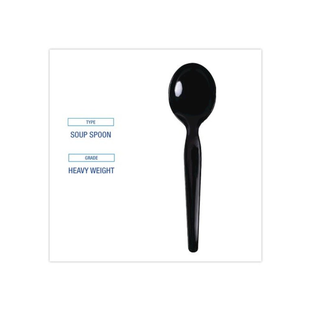 Heavyweight Polystyrene Cutlery, Soup Spoon, Plastic, Black, 1,000/Carton. Picture 4