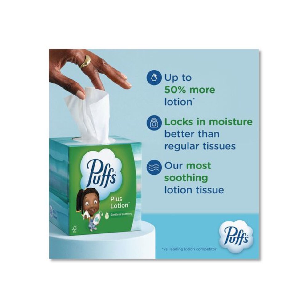 Plus Lotion Facial Tissue, 2-Ply, White, 124 Sheets/Box, 3 Box/Pack. Picture 2