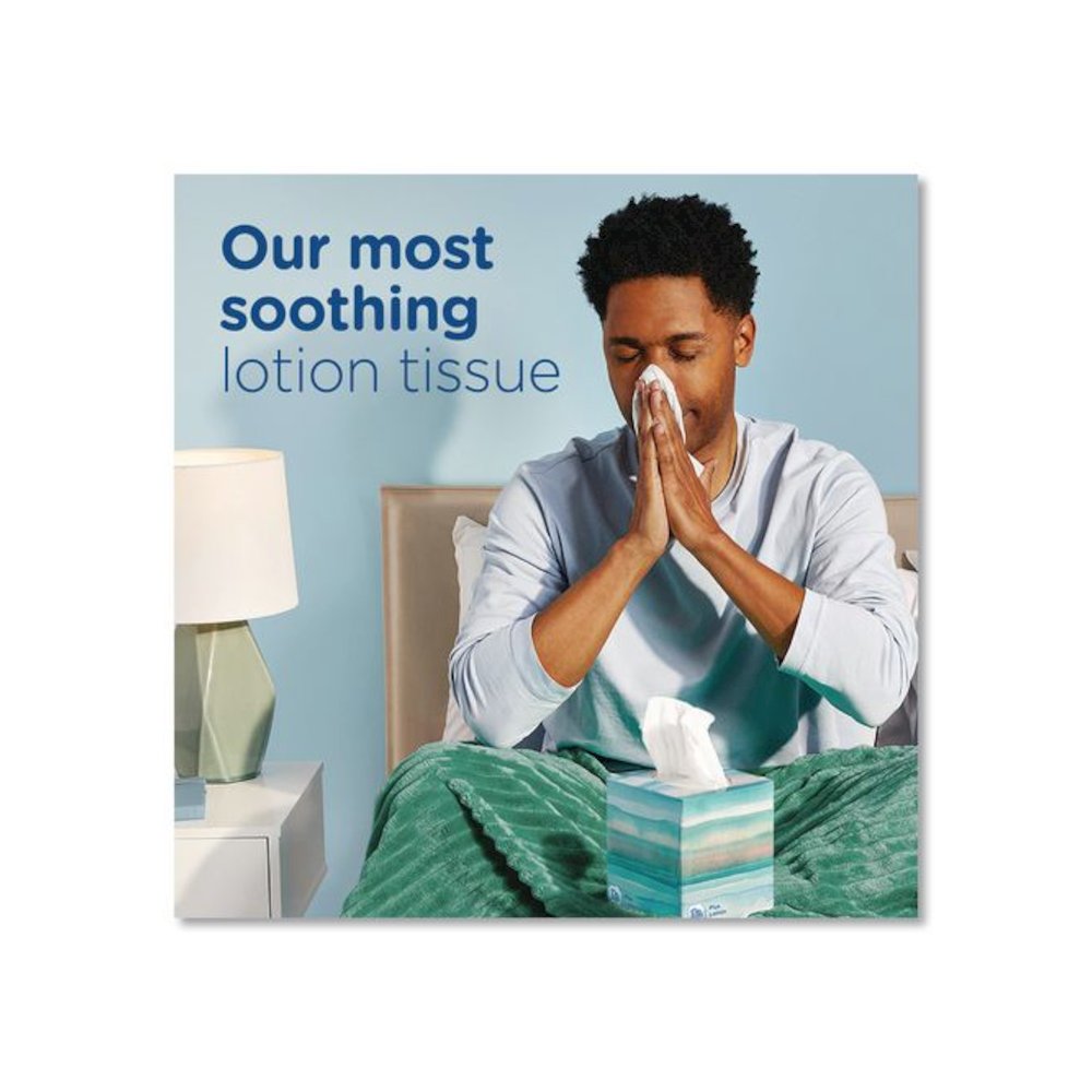 Plus Lotion Facial Tissue, 2-Ply, White, 124 Sheets/Box, 3 Box/Pack. Picture 3