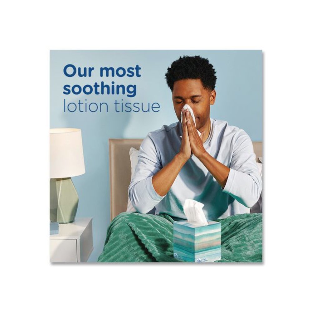 Plus Lotion Facial Tissue, 2-Ply, White, 124 Sheets/Box, 24 Boxes/Carton. Picture 3