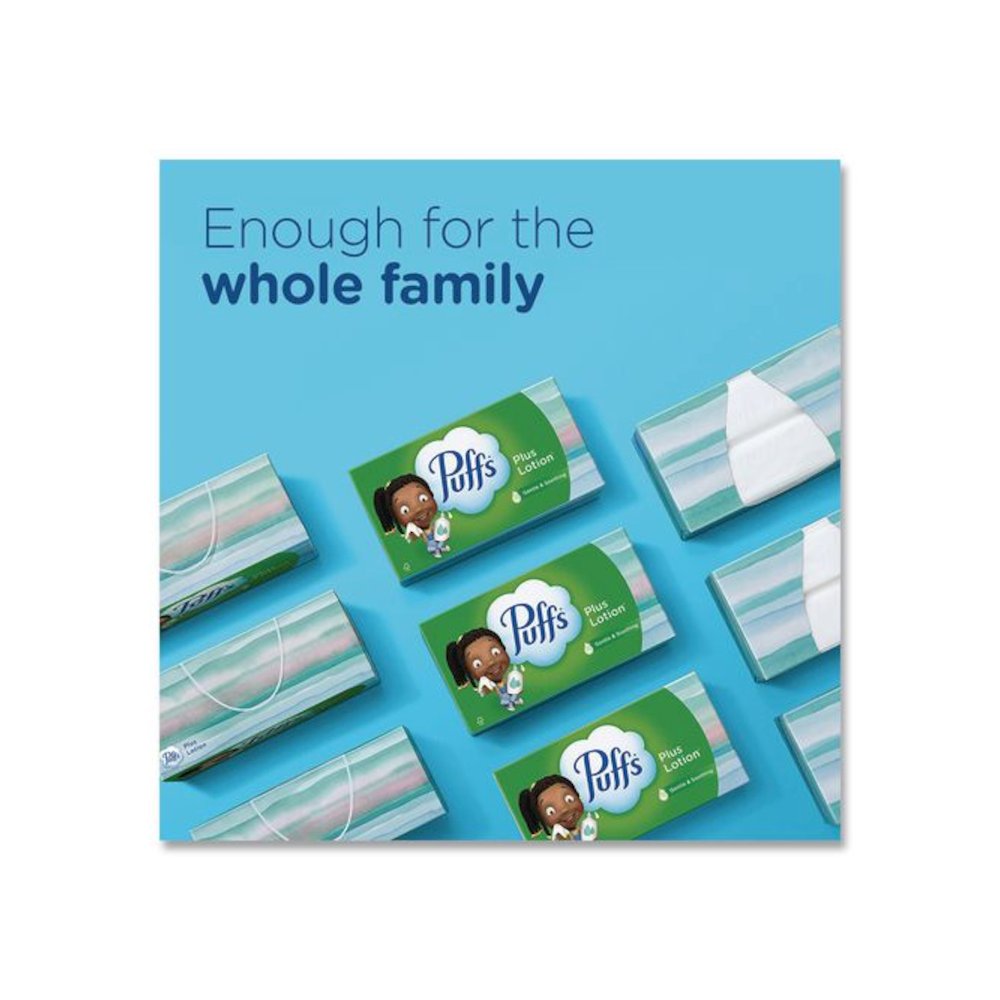 Plus Lotion Facial Tissue, 2-Ply, White, 124 Sheets/Box, 3 Box/Pack. Picture 4