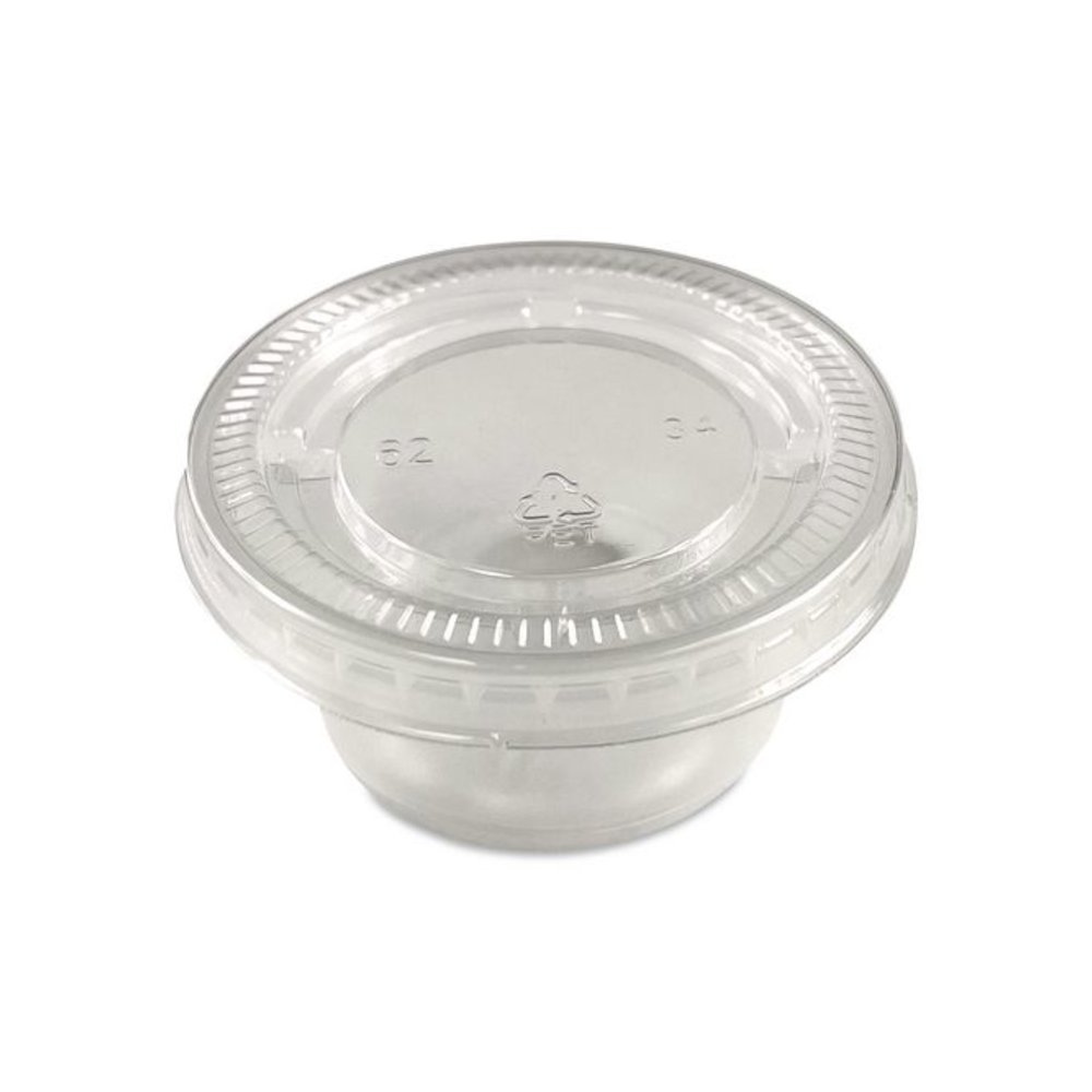 Portion Cup Lids, Fits 1.5 oz to 2 oz Portion Cups, Clear, 100/Pack, 25 Packs/Carton. Picture 1