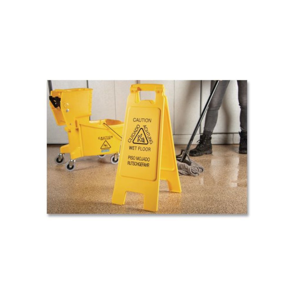 Site Safety Wet Floor Caution Sign, 2-Sided, 10 x 2 x 26, Yellow. Picture 6