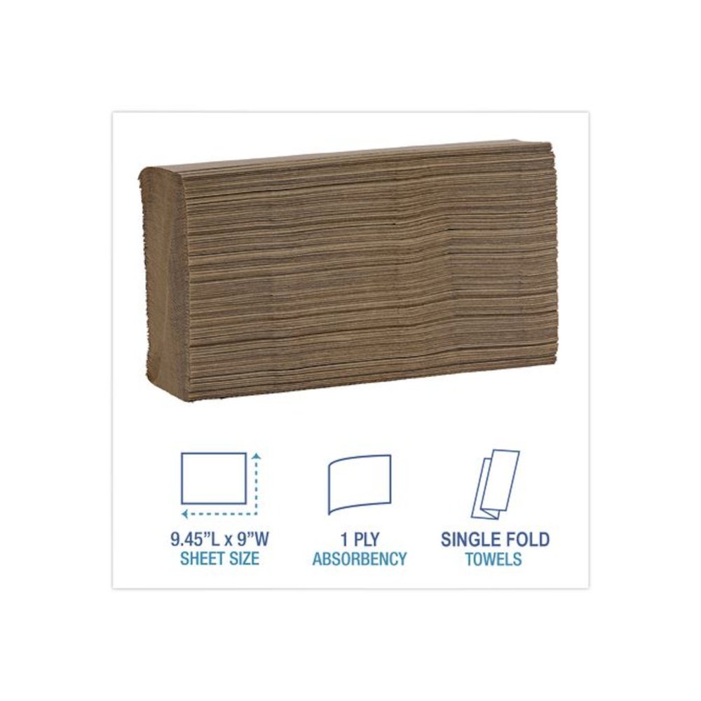 Folded Paper Towels, 1-Ply, 9 x 9.5, Kraft, 250/Pack, 16 Packs/Carton. Picture 4