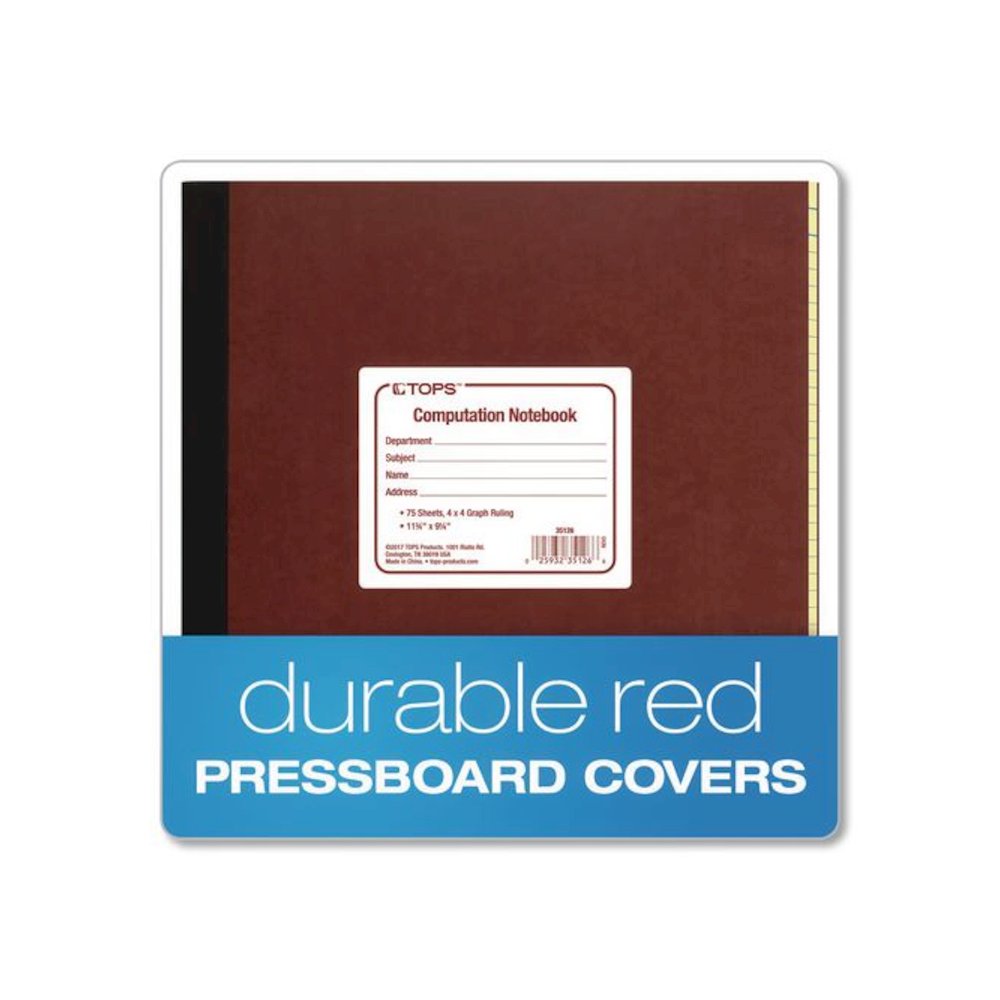 Computation Notebook, Quadrille Rule (4 sq/in), Red Cover, (75) 11.75 x 9.5 Sheets. Picture 3