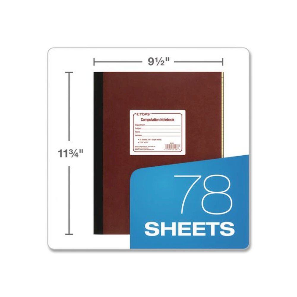 Computation Notebook, Quadrille Rule (4 sq/in), Red Cover, (75) 11.75 x 9.5 Sheets. Picture 7