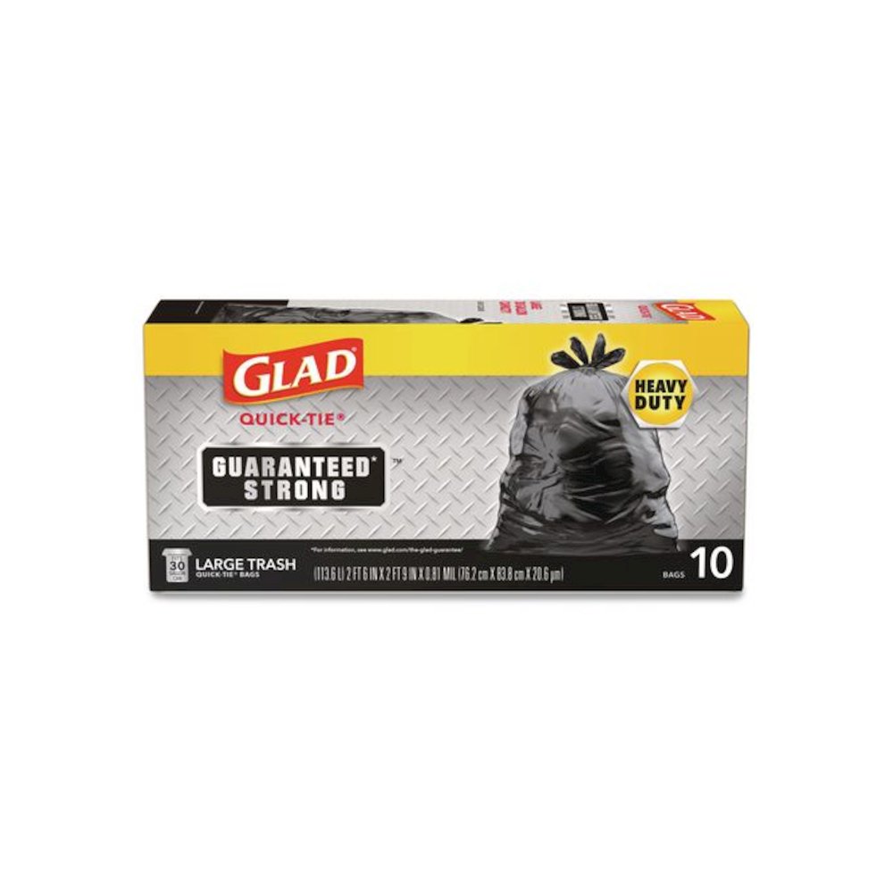 Large Quick-Tie Trash Bags, Tie-Flap, 30 gal, 0.81 mil, 30 x 33, Black, 10 Bags/Box, 12 Boxes/Carton. Picture 2