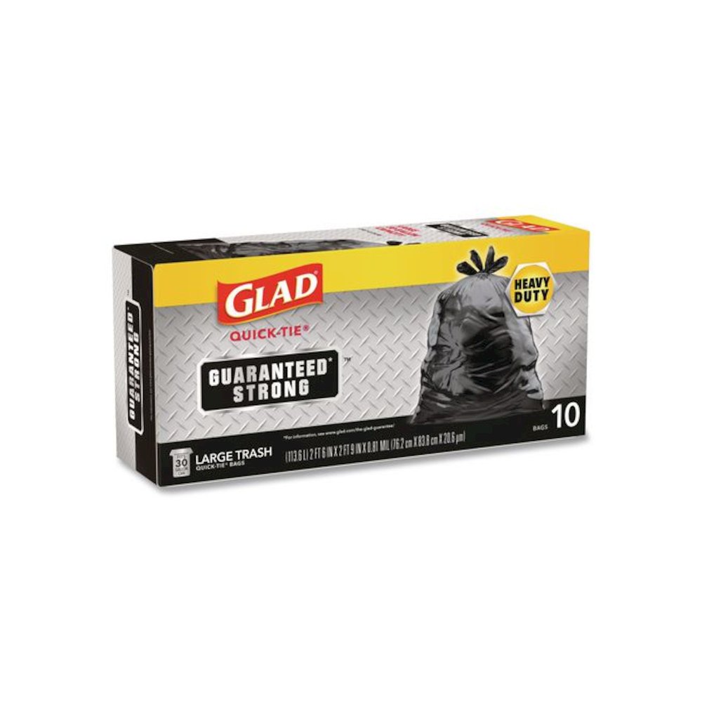 Large Quick-Tie Trash Bags, Tie-Flap, 30 gal, 0.81 mil, 30 x 33, Black, 10 Bags/Box, 12 Boxes/Carton. Picture 9