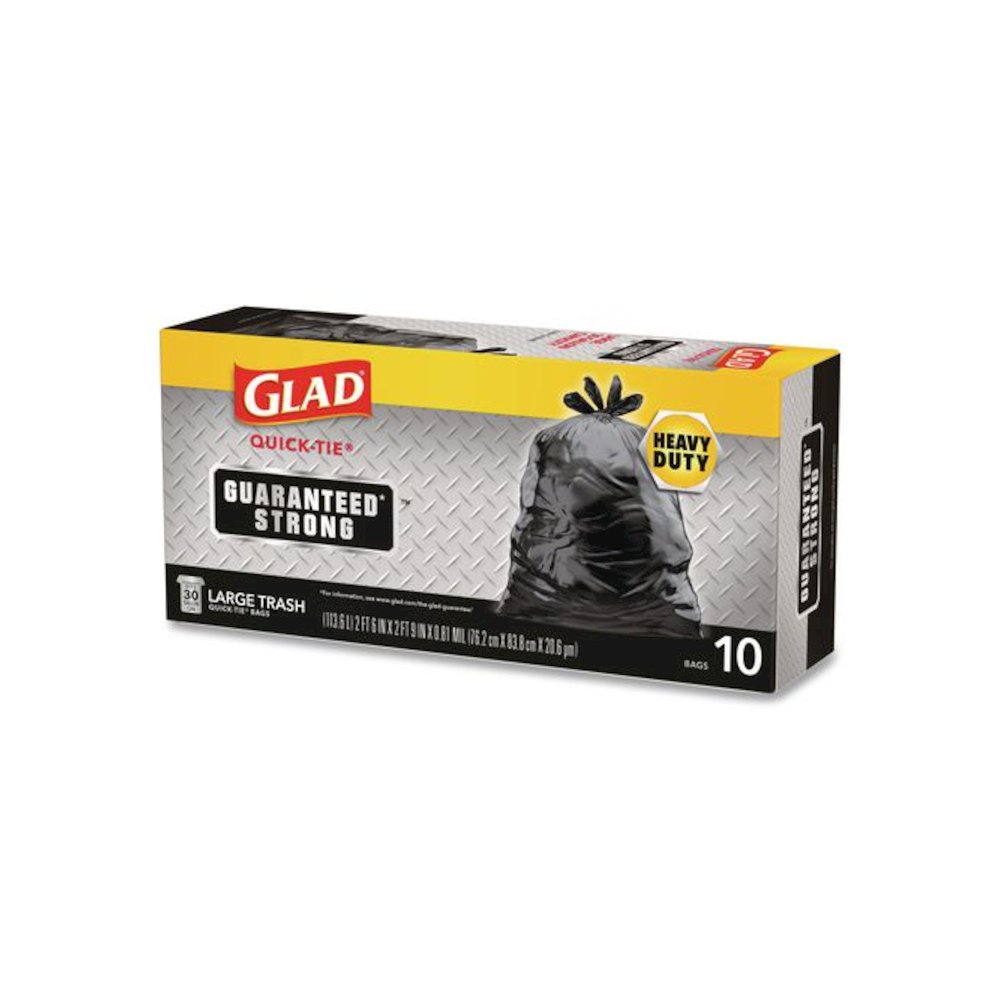 Large Quick-Tie Trash Bags, Tie-Flap, 30 gal, 0.81 mil, 30 x 33, Black, 10 Bags/Box, 12 Boxes/Carton. Picture 10