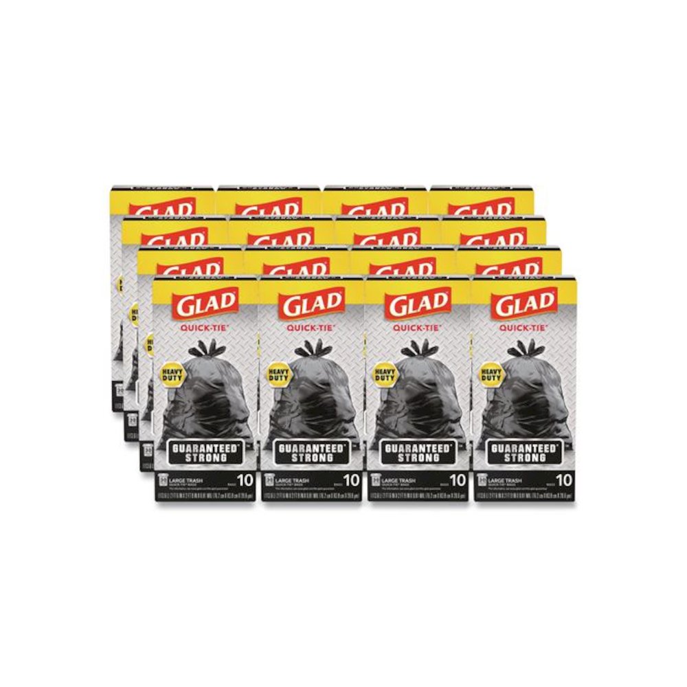 Large Quick-Tie Trash Bags, Tie-Flap, 30 gal, 0.81 mil, 30 x 33, Black, 10 Bags/Box, 12 Boxes/Carton. Picture 1