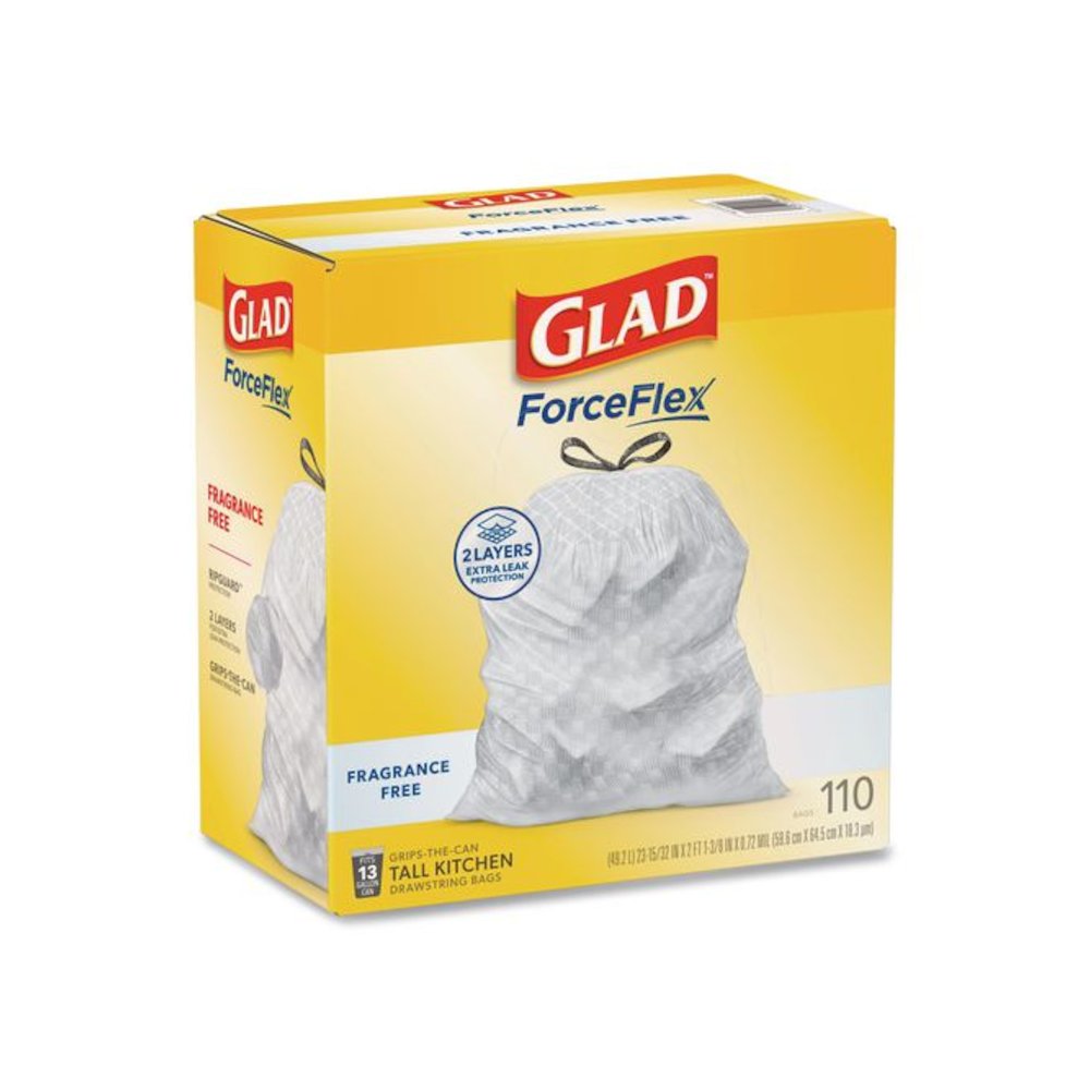 ForceFlex Kitchen Drawstring Trash Bags, Drawstring, 13 gal, Unscented, 23.47 x 25.38, White, 110 Bags/Box, 3 Boxes/Carton. Picture 3