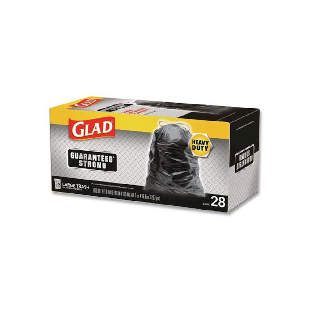 Guaranteed Strong Large Drawstring Trash Bags, Three-Ply, 30 gal, 1.05 mil, 30 x 33, Black, 28/Box. Picture 2