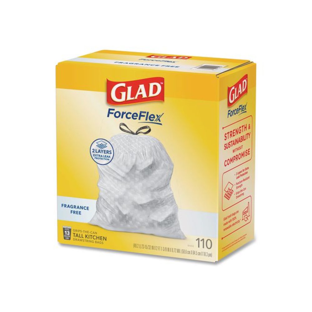 ForceFlex Kitchen Drawstring Trash Bags, Drawstring, 13 gal, Unscented, 23.47 x 25.38, White, 110 Bags/Box, 3 Boxes/Carton. Picture 2