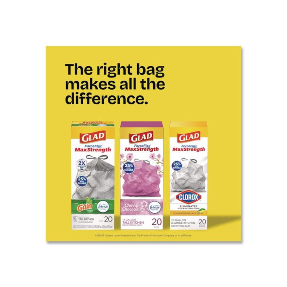 ForceFlex MaxStrength Tall Kitchen Drawstring Trash Bags, 13 gal, Fresh Clean Scent, 24 x 28, White, 34/Box, 6 Boxes/Carton. Picture 3