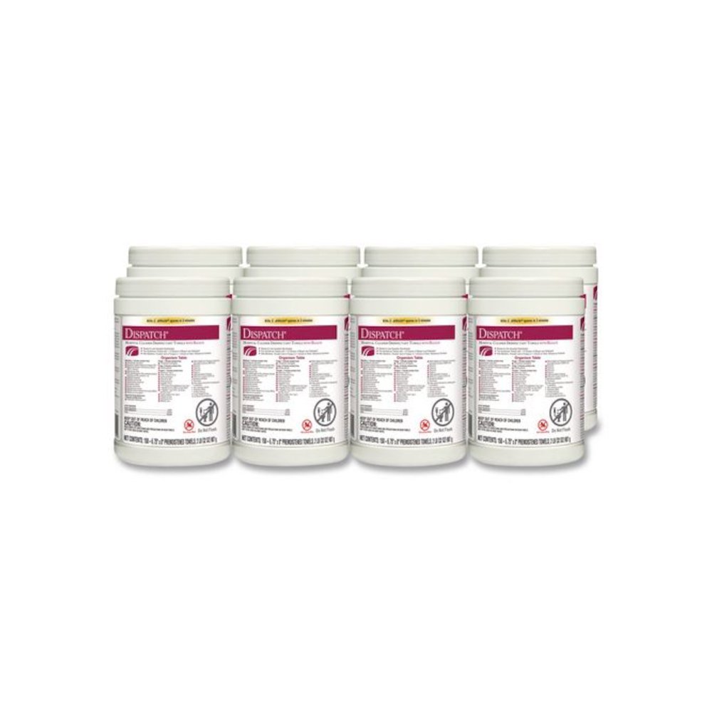 Dispatch Hospital Cleaner Disinfectant Towels w/Bleach, 1-Ply, 6.75 x 8, Unscented, White, 150/Canister, 8 Canisters/Carton. Picture 1