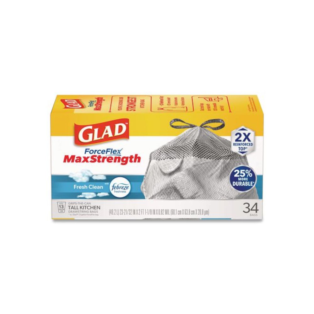 ForceFlex MaxStrength Tall Kitchen Drawstring Trash Bags, 13 gal, Fresh Clean Scent, 24 x 28, White, 34/Box, 6 Boxes/Carton. Picture 2