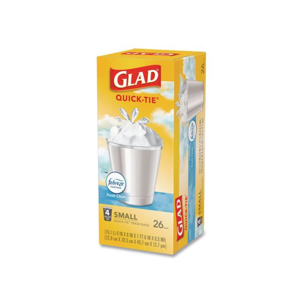 OdorShield Quick-Tie Small Trash Bags, Tie-Flap, 4 gal, Febreze Fresh Clean Scent, 8 x 18, White, 26 Bags/Box, 6 Boxes/Carton. Picture 8