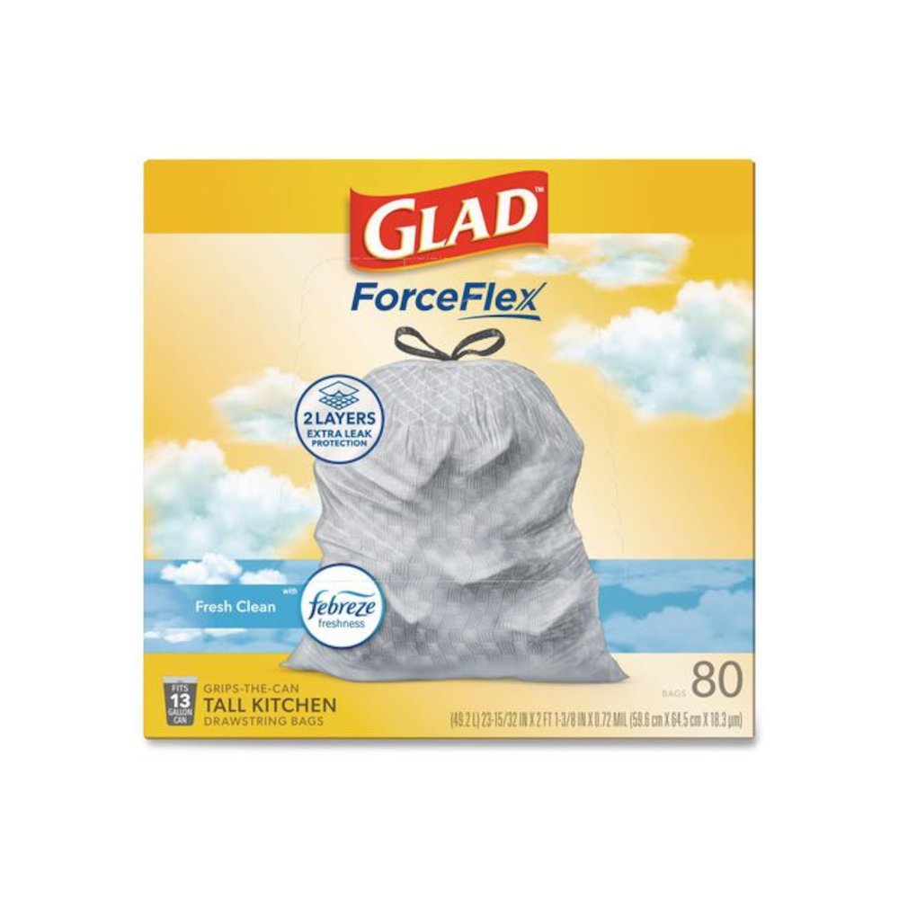 ForceFlex Kitchen Drawstring Trash Bags, 13 gal, Fresh Clean Scent, 24" x 27.38", White, 80 Bags/Box, 3 Boxes/Carton. Picture 2