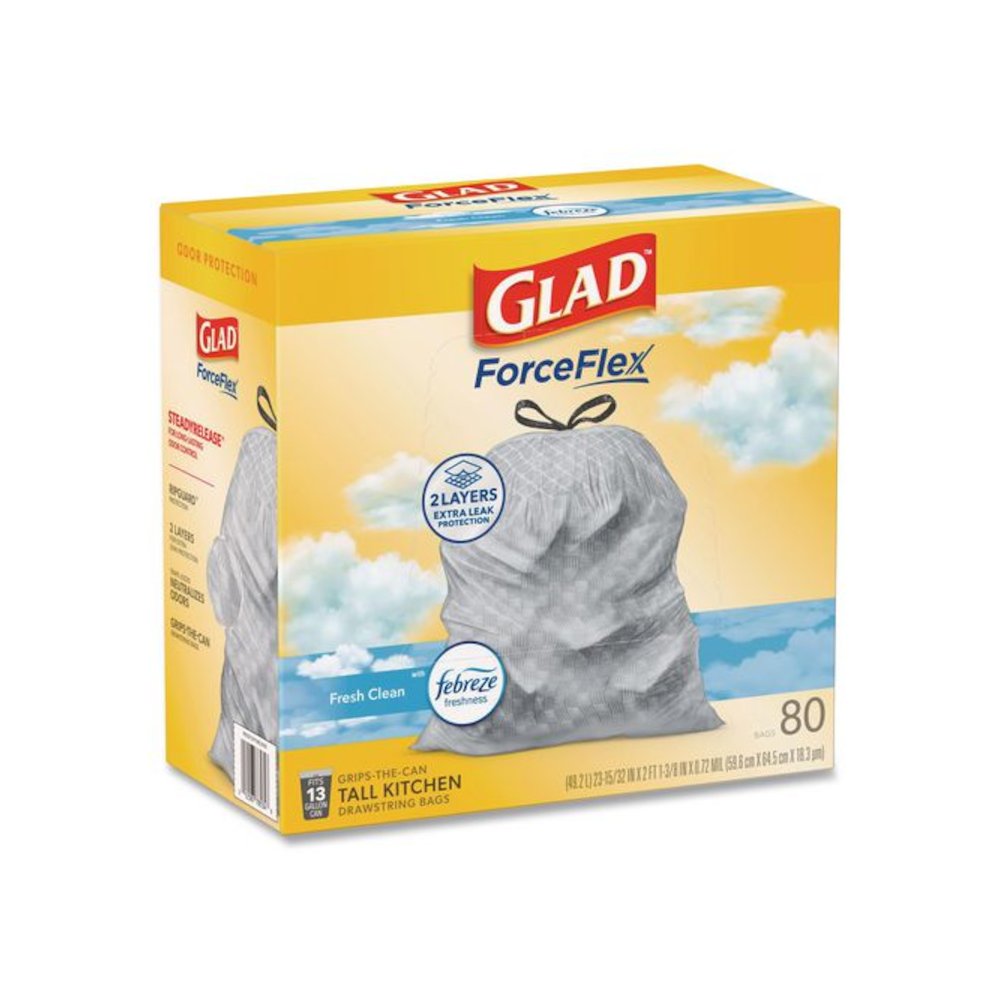 ForceFlex Kitchen Drawstring Trash Bags, 13 gal, Fresh Clean with Febreze Freshness, 24 x 27.38, White, 80/Box. Picture 3