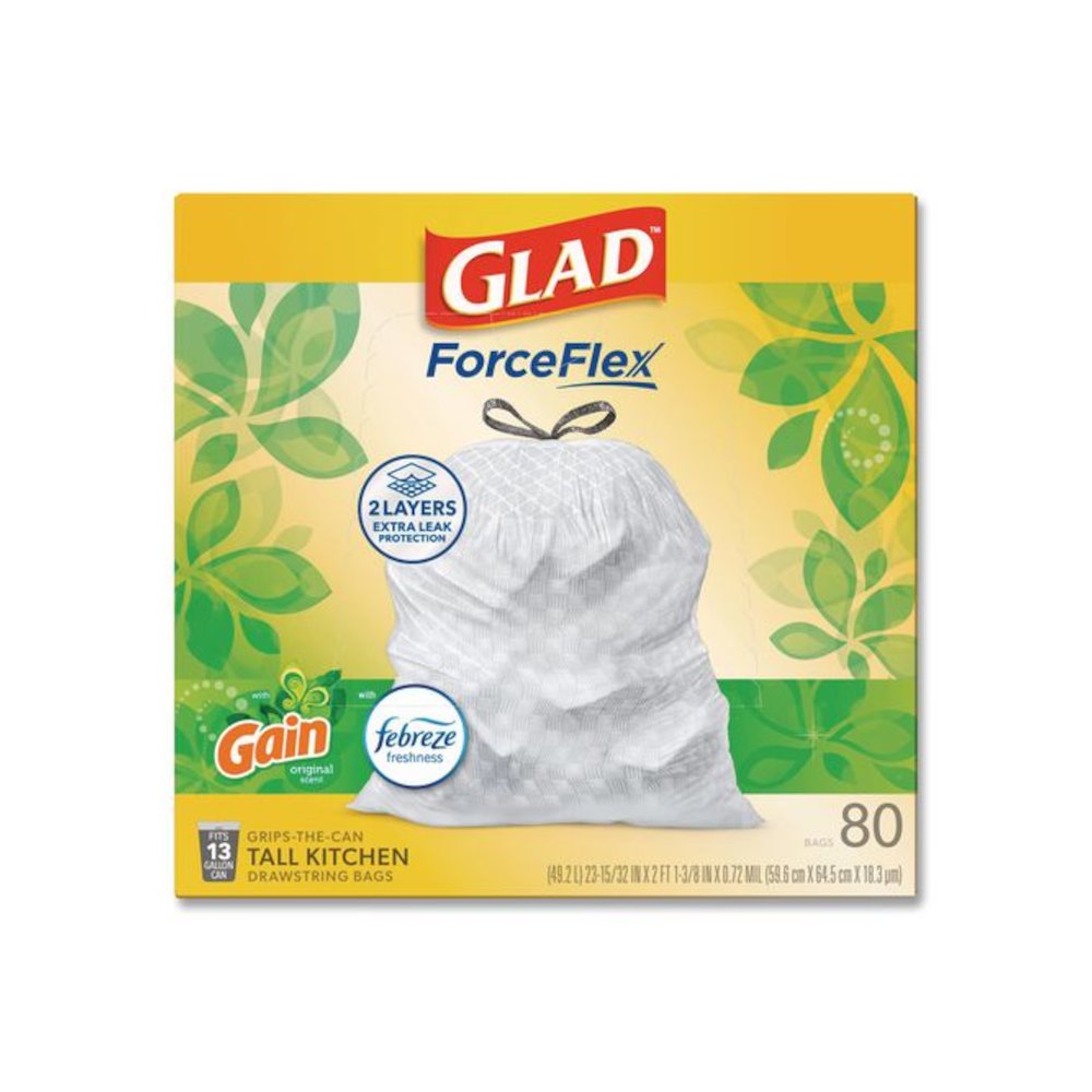 ForceFlex Kitchen Drawstring Trash Bags, 13 gal, Gain Original Scent, 24" x 27.38", White, 80 Bags/Box, 3 Boxes/Carton. Picture 2