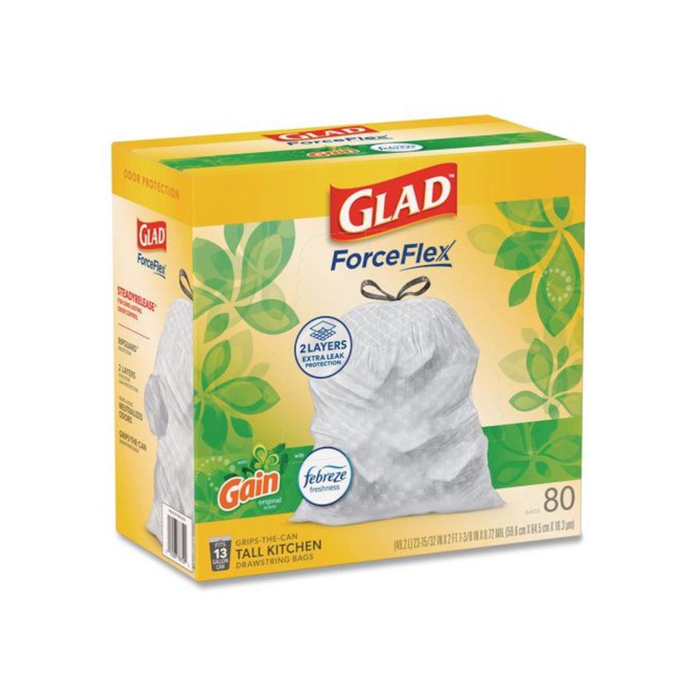 ForceFlex Kitchen Drawstring Trash Bags, 13 gal, Gain Original Scent, 24" x 27.38", White, 80 Bags/Box, 3 Boxes/Carton. Picture 8