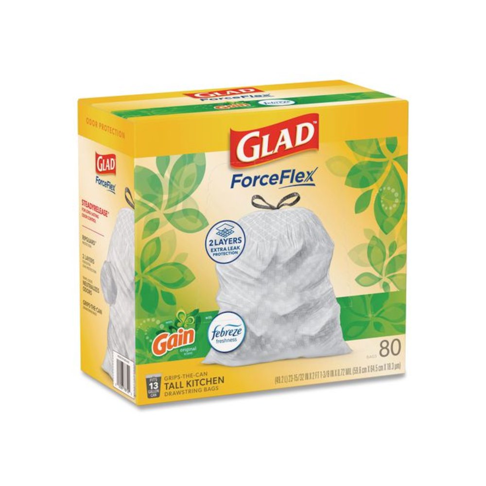 ForceFlex Kitchen Drawstring Trash Bags, 13 gal, Gain Original Scent, 24 x 27.38, White, 80/Box. Picture 8