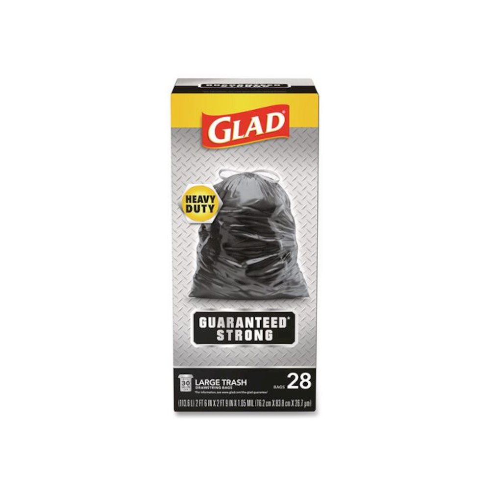 Guaranteed Strong Large Drawstring Trash Bags, Three-Ply, 30 gal, 1.05 mil, 30 x 33, Black, 28/Box. Picture 1